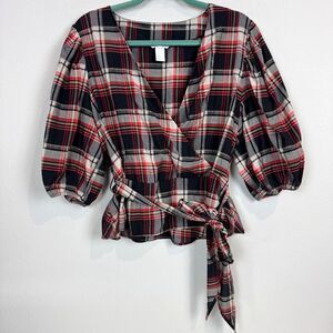 H&M Plaid Wrap Tie Belt Top 14